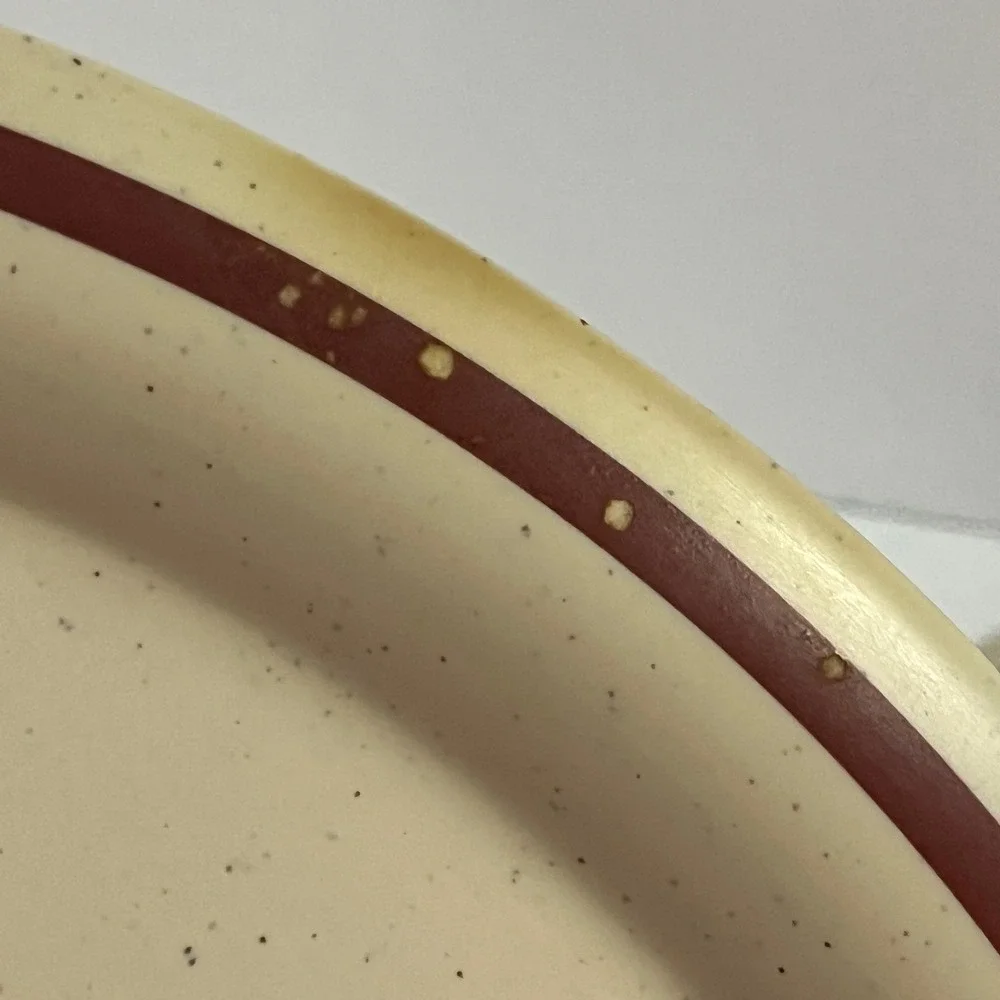 Vtg G.E.T. Melamine Dinner‎ Plates Set of 4 Tan Brown Rim Rest. Ware Oval READ